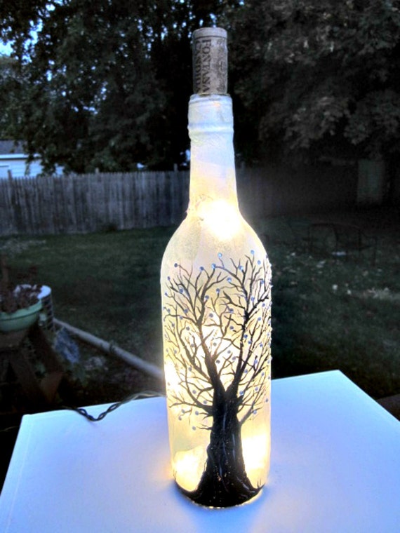 Wine Bottle Light Night Light Hand Painted Wine Bottle