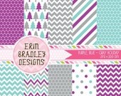 50% OFF SALE Holiday Purple Blue & Gray Digital Paper Pack Commercial Use INSTANT Download Il_170x135