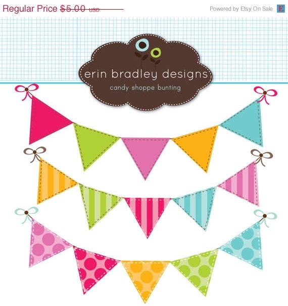 50% OFF SALE Colorful Bunting Clipart Clip Art Banner Flags for Personal & Commercial Use Il_570xn