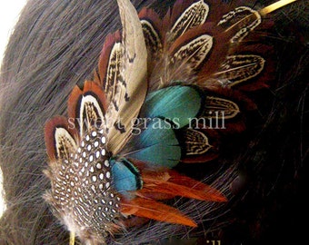 Feather Headband - PEMBERLEY MAIDEN - Pheasant & Guinea Feathers - Choose Headband or Clip