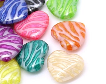 Zebra Heart Beads - set of 5 - Acrylic - #ACR184