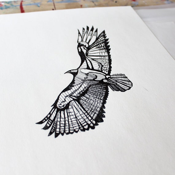 Items similar to Hawk Soaring Original Ink Drawing on Etsy