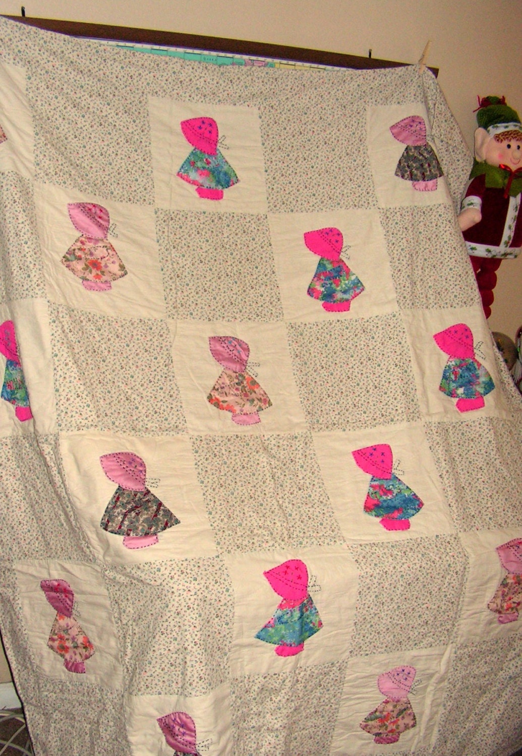 Vintage Dutch Girl Quilt Shabby Chic Blanket by retrosideshow