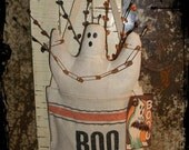 Primitive Ghost Door Hanger Boo Bag Retro Tag Halloween Fall Greeter