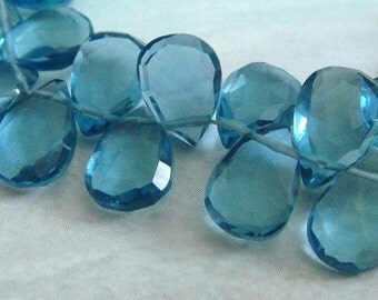 3 MATCHED PAIRS, London Blue Quartz Pear Faceted Briolette Beads, 9-10MM, Wholesale Beads, Brides, 6 pcs Gorgeous Color