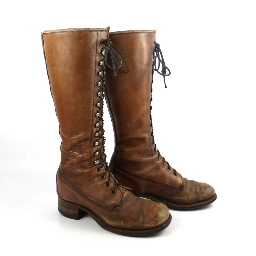 Frye Campus Boots Vintage 1970s Brown Leather Lace Up Hippie