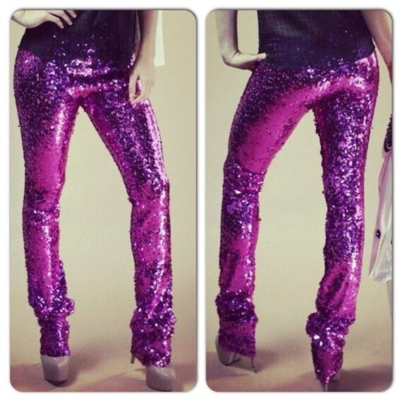 Hot Pink Sequin Couture Disco Pants size Small