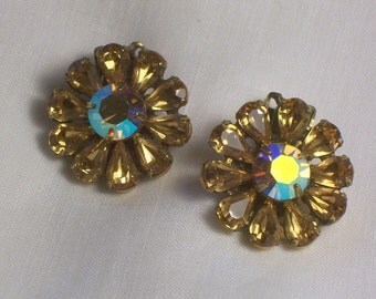 Vintage Aurora Borealis Clip On Earrings
