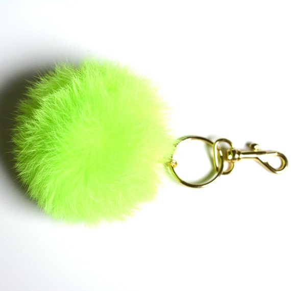 keychain pom green pom charm Neon green chain, Green key keychain, fur purse pom bag pom