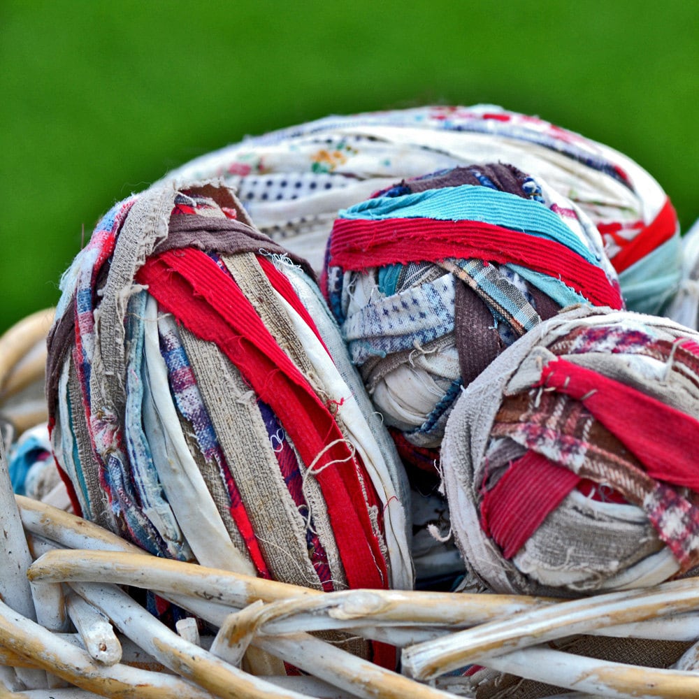 vintage Rag Rug Yarn balls fabric strips... Home Decor...