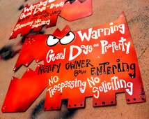 Signs, signs trespassing No Trespassing Guard no Warning Signs: Large Dog    Sign rustic Metal