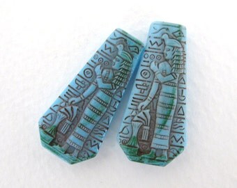 Vintage Egyptian Revival Glass Cabochon Pharoah Blue 29mm gcb1010 (2)