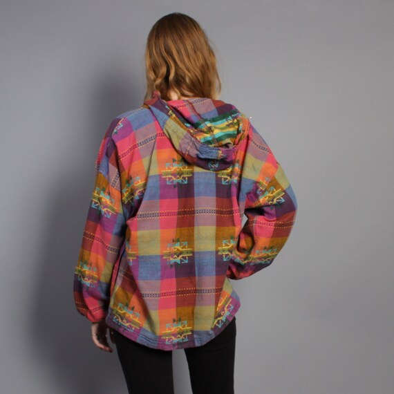 90s Oversized Ethnic HOODIE / Colorful Woven Baja Pullover
