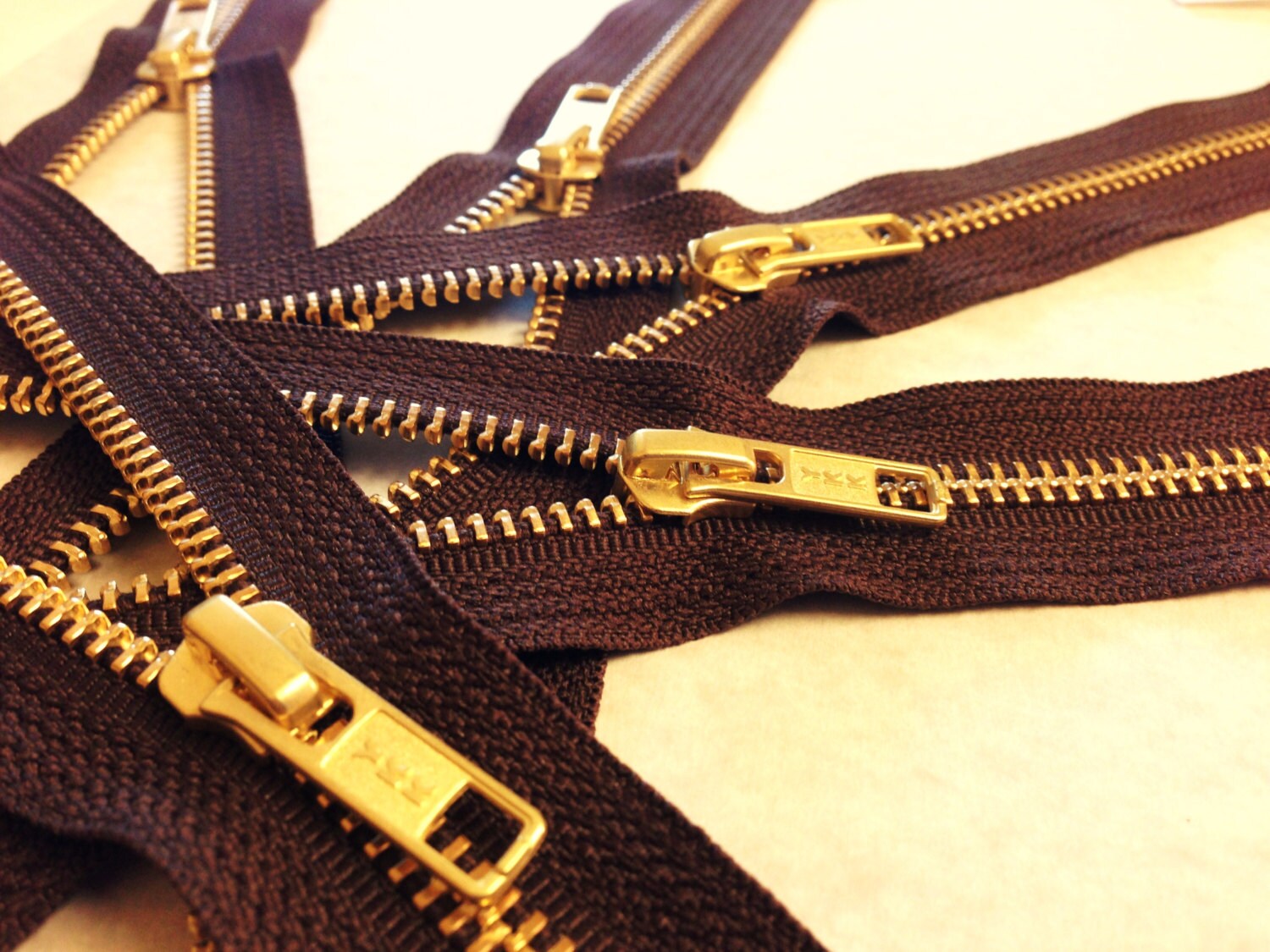 14 inch metal zippers wholesale gold teeth FIVE pcs brass