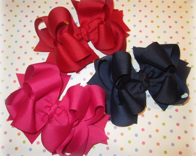 Big Hairbows, Girls hair Bows, Girls Large Bows, Boutique Hair Bows, Lot Set of 7 Hair Bows, Triple Layered Bow, 6 inch Bow, Wholesale Bows