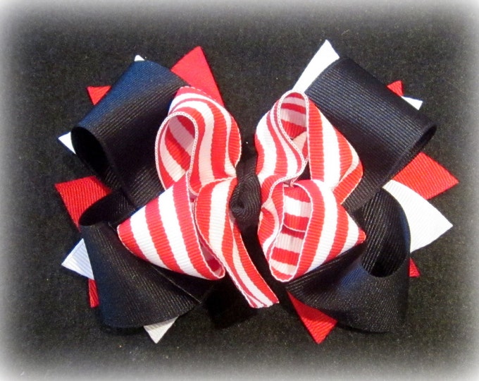 Nautical hair bows, Striped Bows, BTS Bow, Preppy Hairbow, Nautical Stripes bow, Boutique Hair Bow, Girls Striped Bow, Black and Red Bows