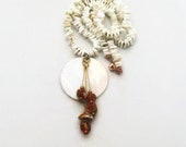 Long White Copper Shell Pendant Necklace, Cool Beach Style, Stark White Shell Chips