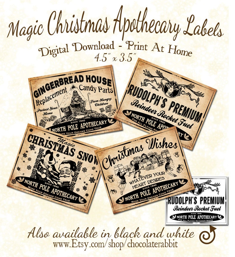 Christmas Apothecary Potion Labels Gift Tags Digital Download