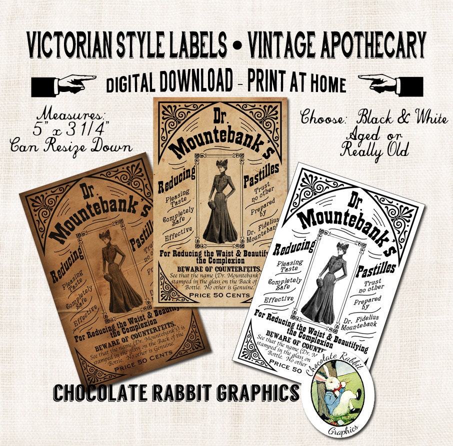 Victorian Vintage Apothecary Label Image Collage Sheet Digital