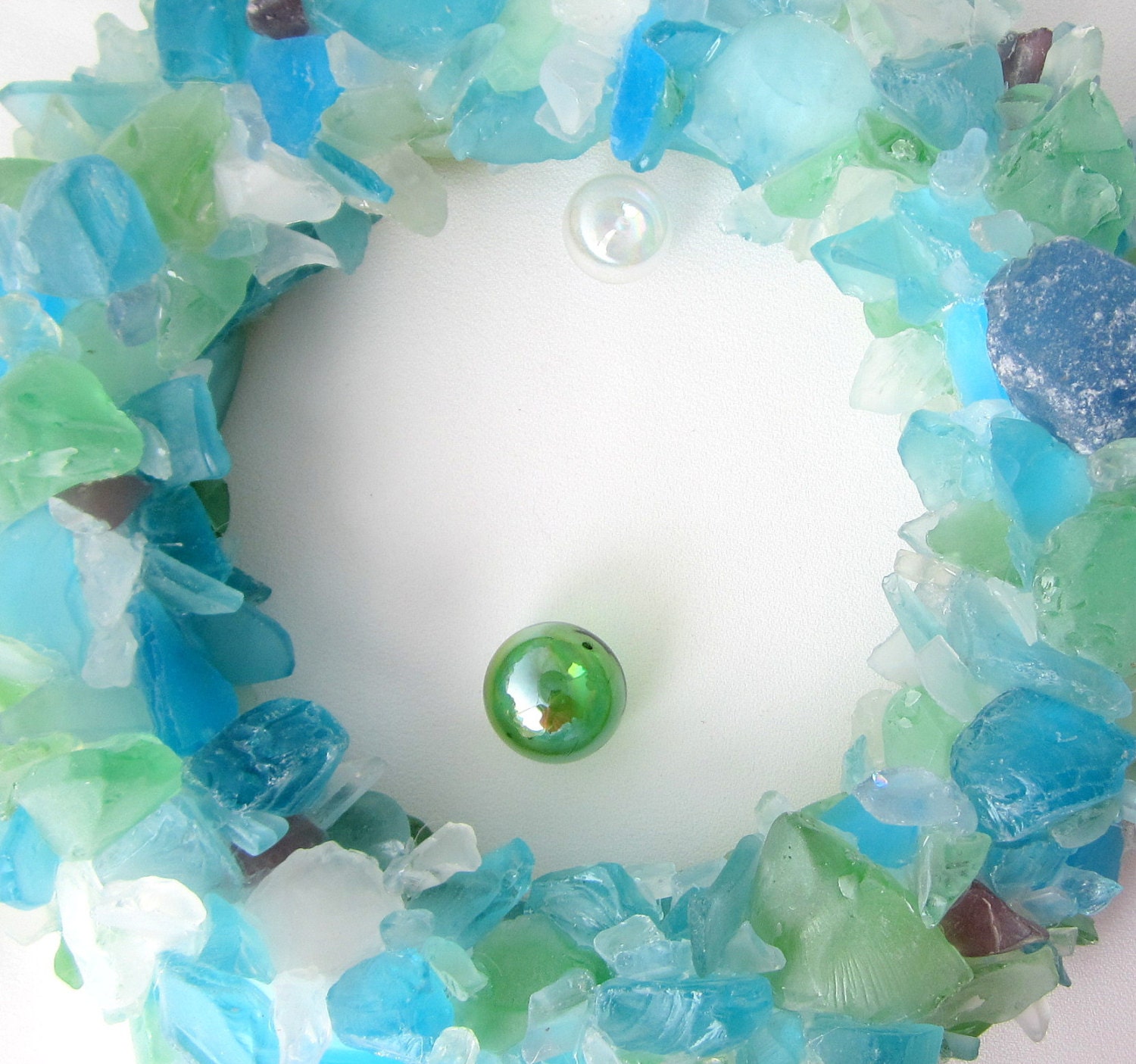 Beach House Decor Sea Glass Wall Art Wreath Nautical Decor