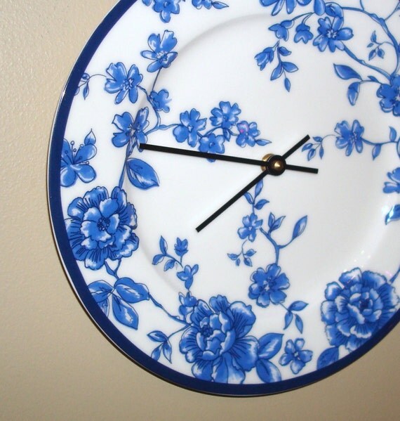 Unique Wall Clock Blue Floral Wall Clock 11 Inch Wall Clock