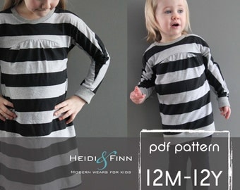 Tulip Tunic and Dress PDF pattern and tutorial 12m-12y easy sew tunic dress jumper
