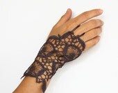 Gray Lace Fingerless Wrist Charm Cuff, Guipure Charcoal Grey. Handmade. Unique item.