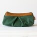 Cosmetic case green, makeup bag in cotton canvas and brown leather - Estia Bag