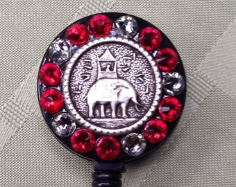 Security Badge Reel - Howdah Elephant - Retractable Badge Holder - Name Tag Clip - ID Lanyard Reel - BadgeBling Beaded Lanyard Reel