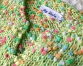Bright Green baby Girl's 12 Month Pullover Sweater with flecks of pink green orange yellow ready to ship hand knitted baby sweater