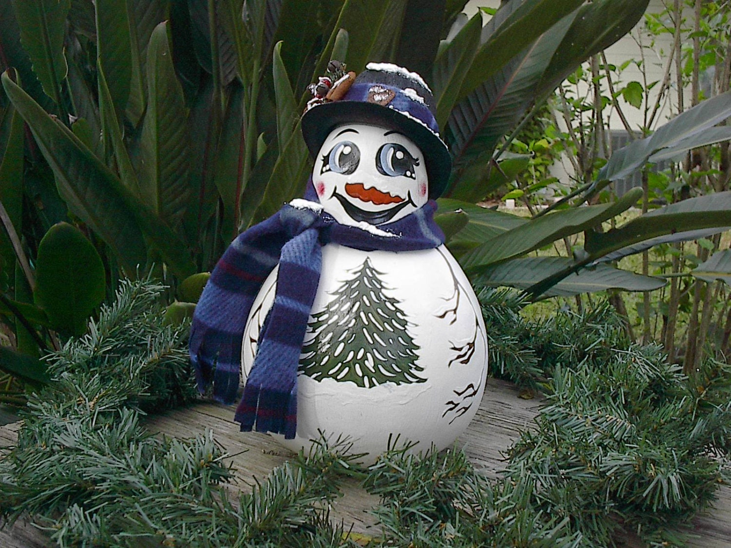 Large Painted Gourd Snowman Winter Decor by NatsKreations