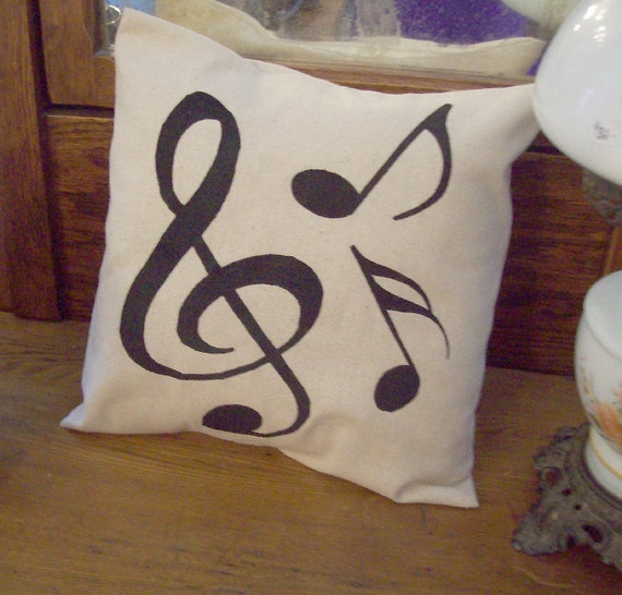 MUSIC SYMBOLS Pillow 14" Osnaburg Farmhouse Cottage Chic Shabby Country Musician