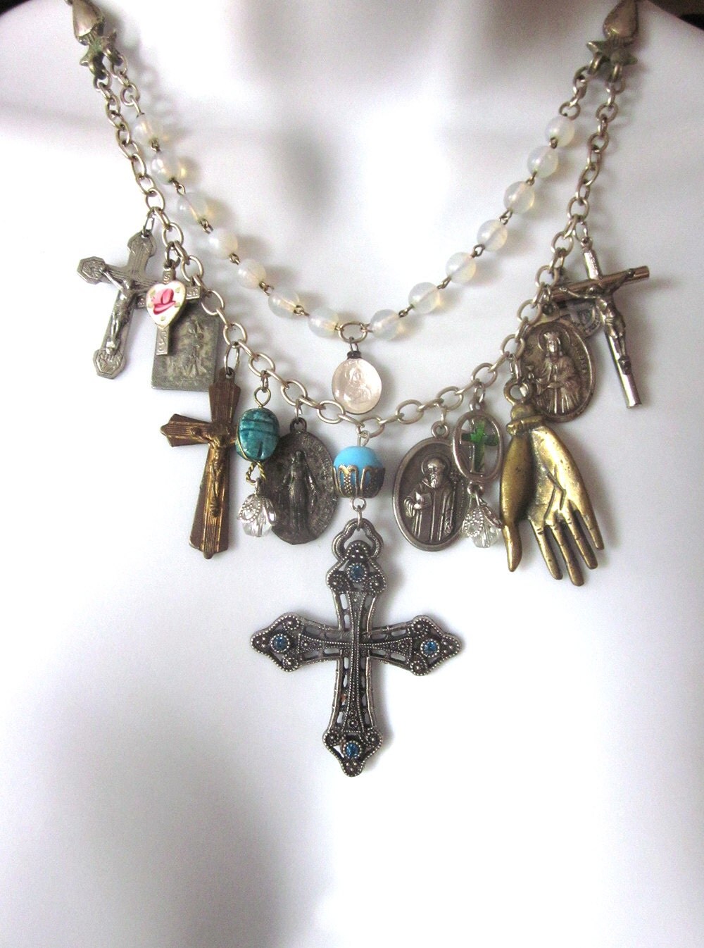 Statement Necklace Religious Assemblage Charm Necklace