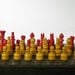 Vintage Solid Wood Chess Pieces Boxed Set Travel Size Blonde and Red Paint Carved in Wooden Box