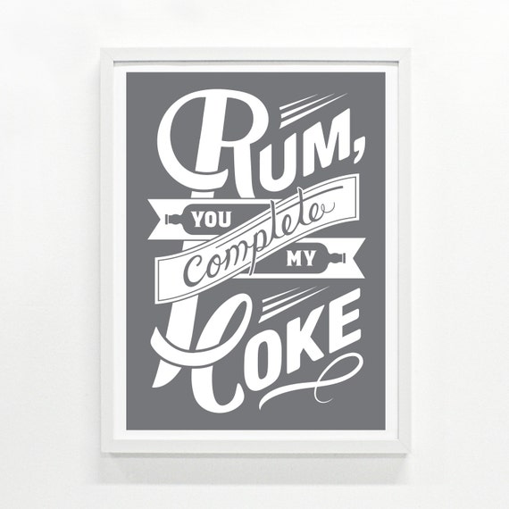 Rum and Coke Poster 9 x 12 Hand Printed Pick Your by Monorail