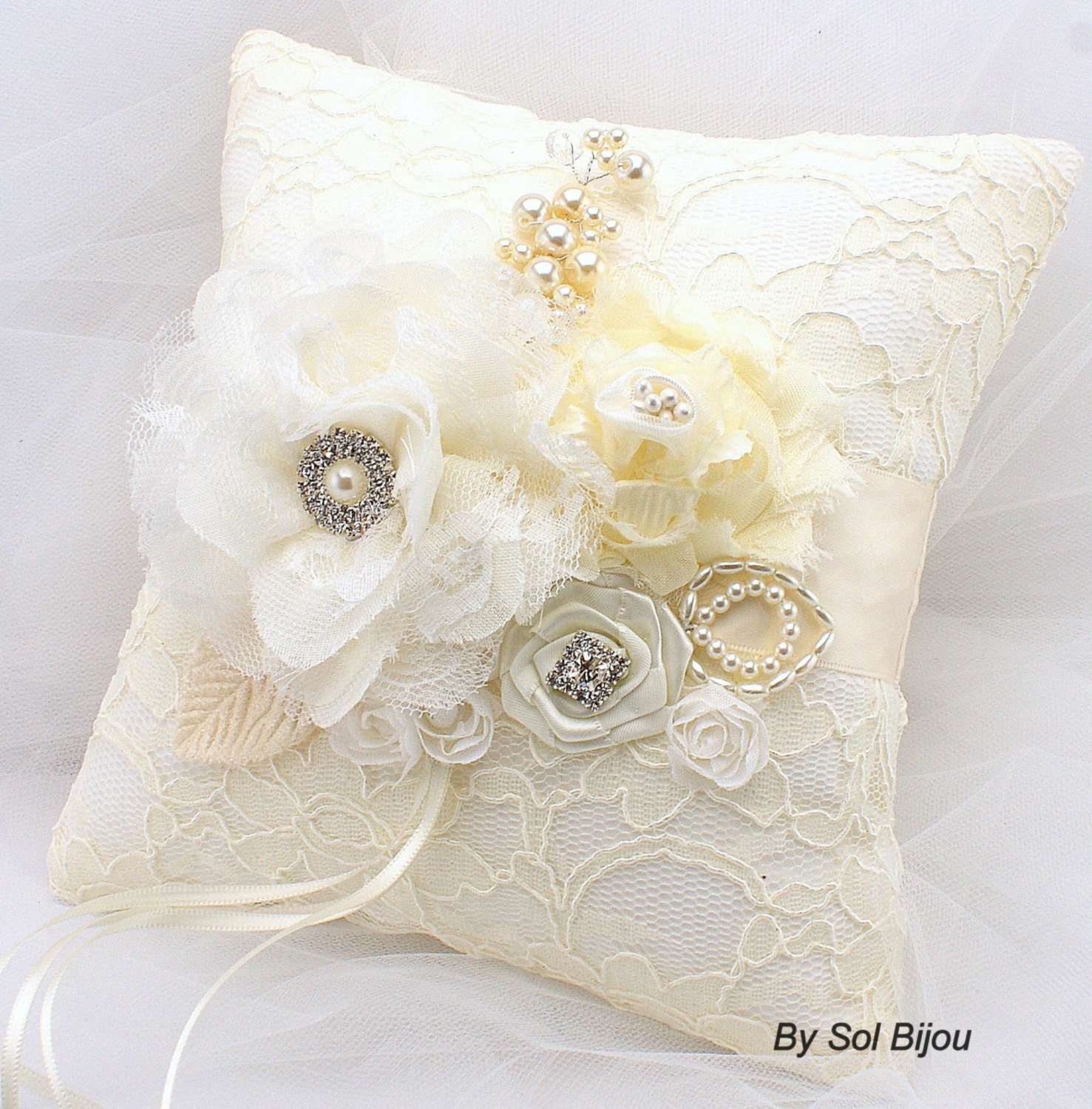 Ring Bearer Pillow Ivory Cream White Lace Pillow Bridal