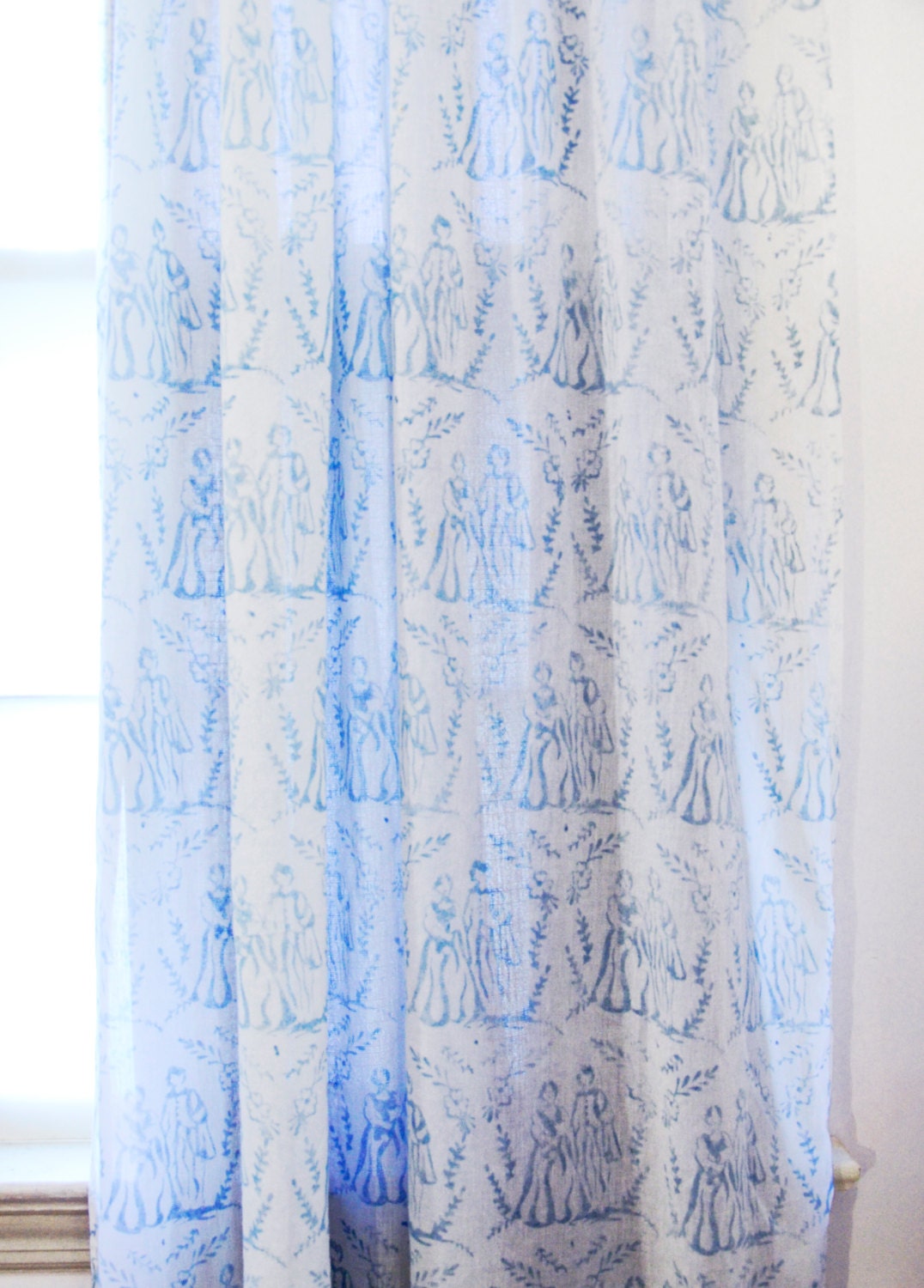 Window Curtains Blue Toile cotton window curtain panels by Ichcha