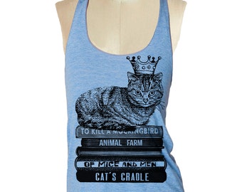 CAT SHIRT Crown Tank Top shirt - Tri-Blend Tank workout cat tank - 8 color options Available in sizes S, M, L skip n whistle