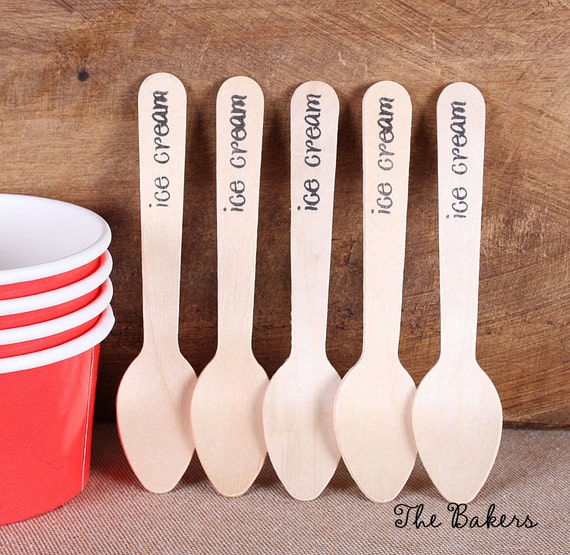 Items similar to Mini Wooden Spoons, "ice cream" Stamped Wooden Spoons