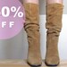 S A L E ... 70s slouchy suede boots / 1970 brown leather heeled booties / pirate boots / Size 8