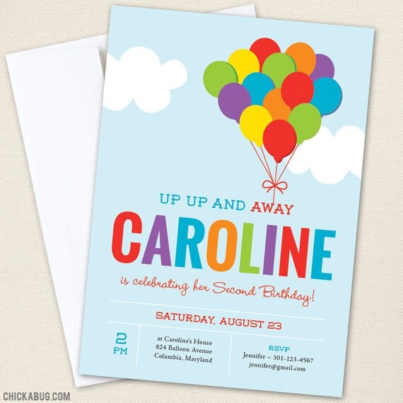 Balloon Party Invitations Professionally printed *or* DIY printable