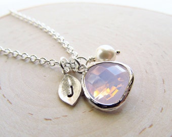October Birthstone Necklace, Opal Necklace Silver, Birthstone Jewelry, Opal Jewelry, Personalized Necklace, October Birthday Gift
