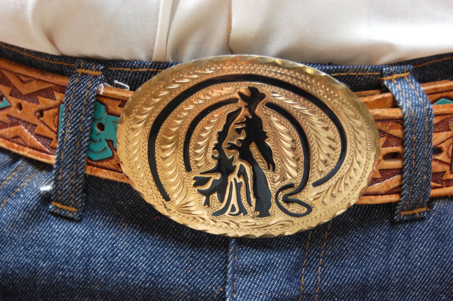 Very Large Cowboy Vintage Belt Buckle By Frocksnfrillsvintage