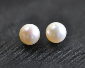 Round Freshwater Pearl White 6/ 7/ 8/ 9mm Half Drilled Pair For Earrings or Rings -(PL13)/ 1 Pair