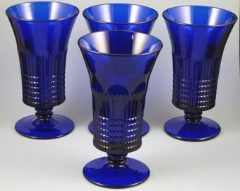 Four Vintage Fenton Lincoln Inn, Cobalt Footed Tumblers