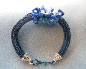 Handmade Blue Viking Knit Bracelet Embellished with Lapis Lazuli and Glass Beads