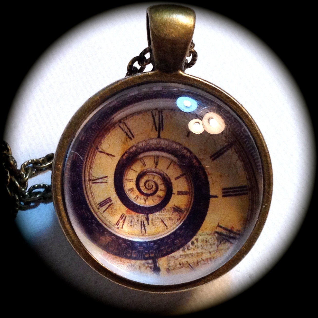 SPIRAL CLOCK FACE . Glass Pendant Necklace . Steampunk by GeekMana