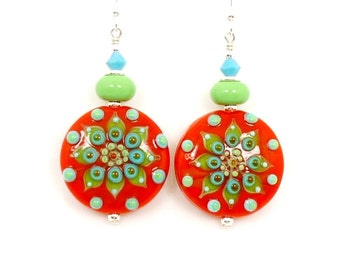 Orange Earrings, Lampwork Earrings, Southwestern Earrings, Glass Earrings, Glass Bead Earrings, Bright Earrings, Colorful Earrings