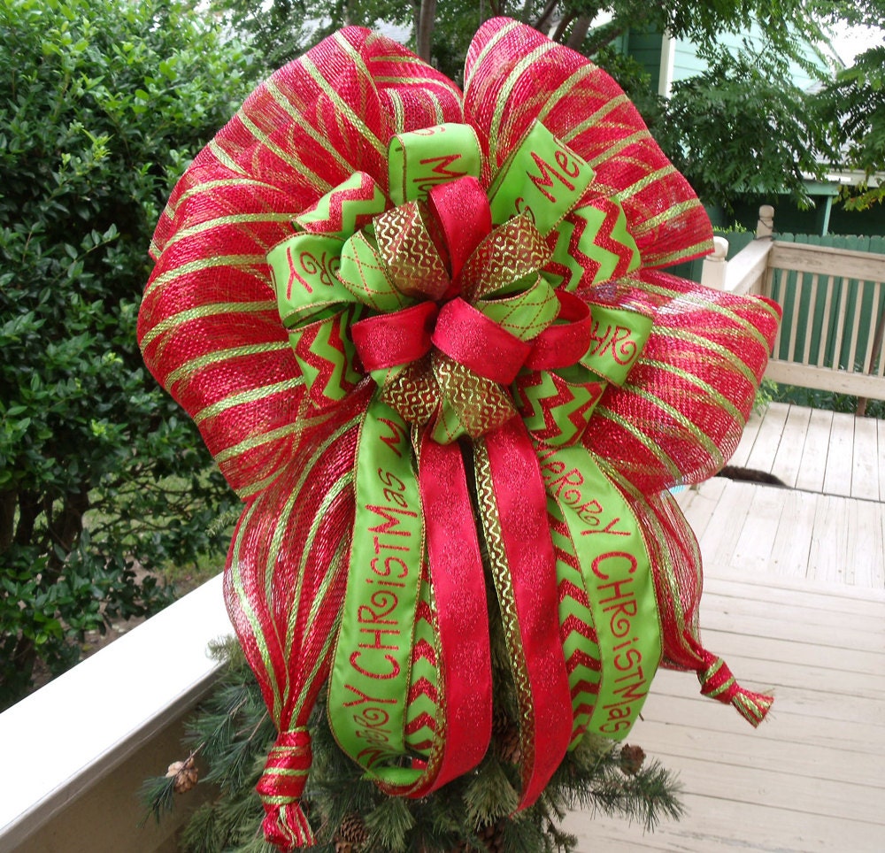 Large Christmas Bow Topper Red and Lime Christmas Tree Topper