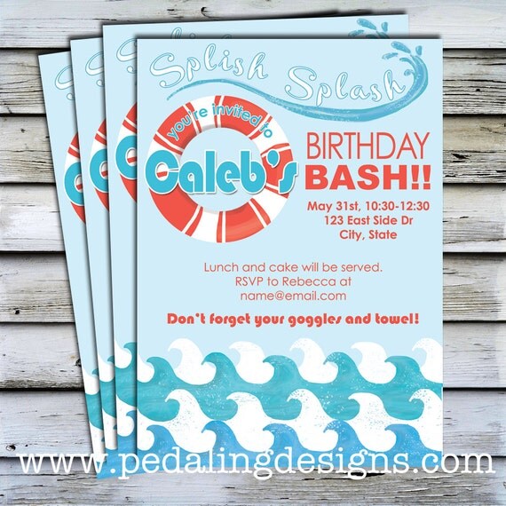Items similar to Printable Invitations - Splish Splash, Classic Pool ...